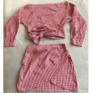 Plaid red two piece bow tie top and skirt